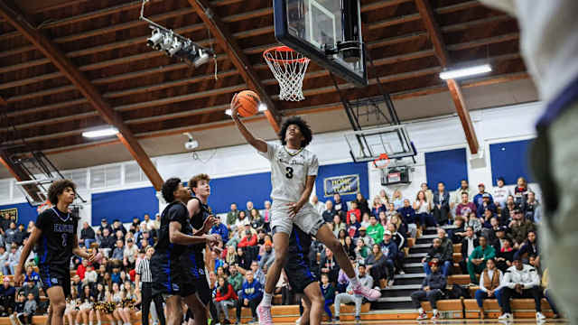 Zach White scores the ball for Notre Dame against Santa Margarita on Tuesday, Feb. 13, 2024 in the CIF Southern Section Division 1 quarterfinals.
